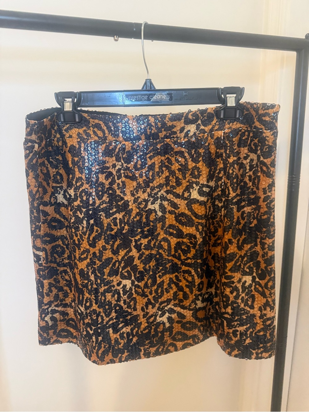 Lucky & Blessed Sequin Leopard Mini Skirt in Black and Brown